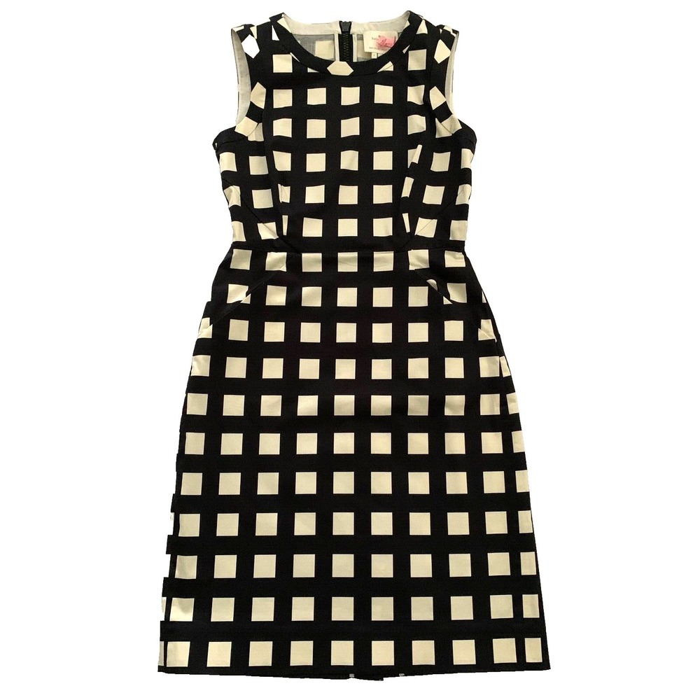 Kate Spade Squares Plaid Check Sheath Dress sz‎ 2 0 Cotton Stretch Bow